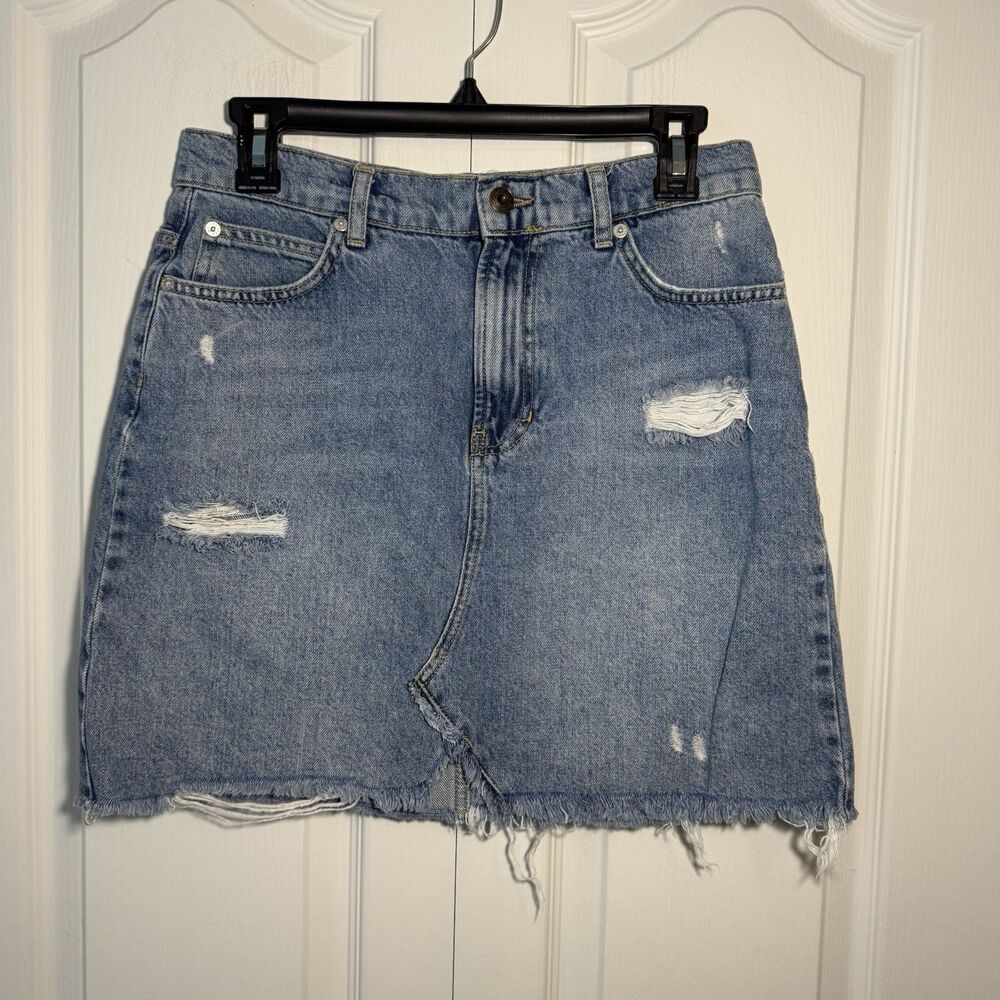Free People Hallie Denin Distressed Raw Hem Mini Skirt Festival Size 28